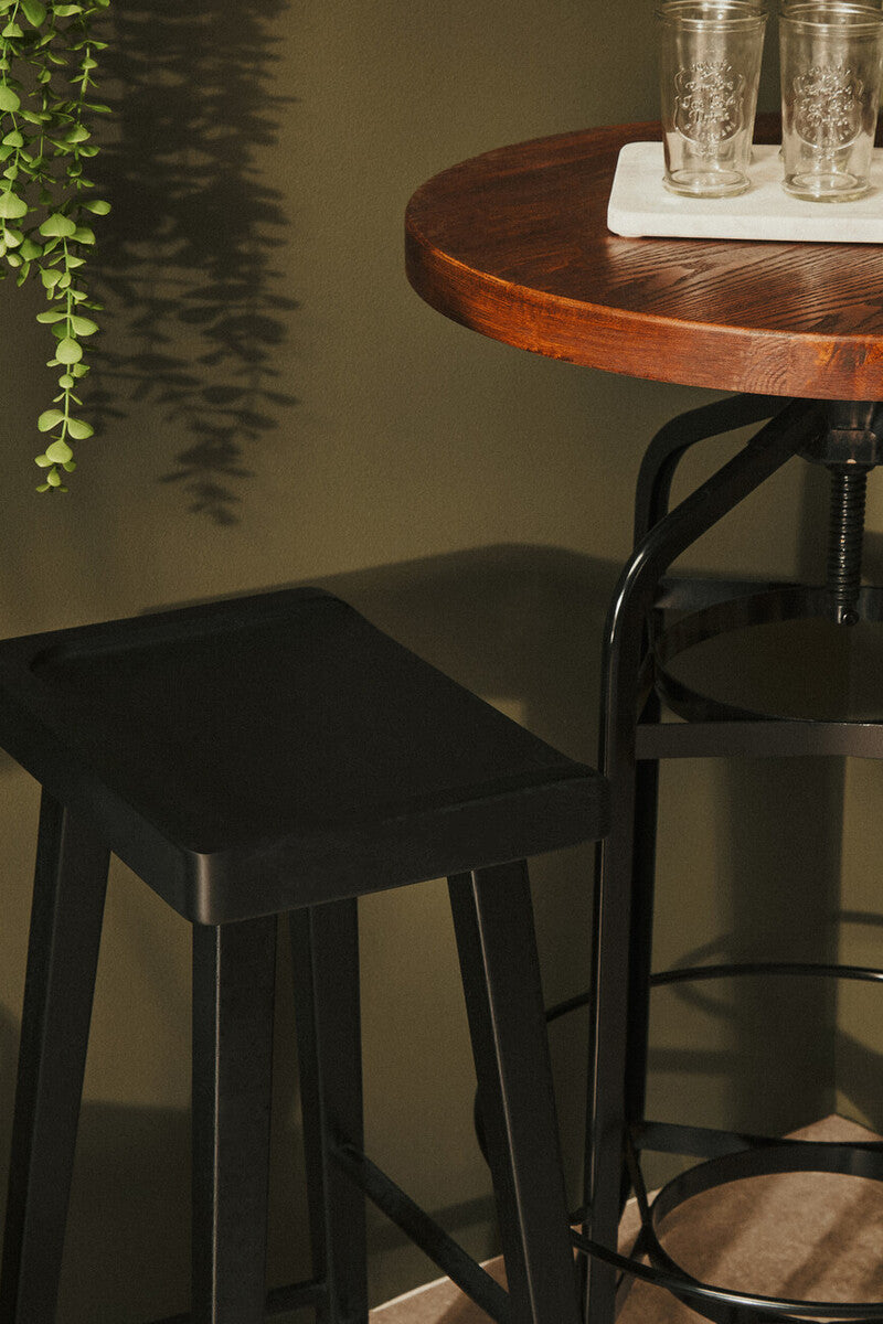 New Foundry Walnut Wood and Black Metal Bar Table