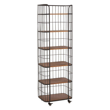 New Foundry Natural Wood and Black Metal 6 Tier Shelf Unit