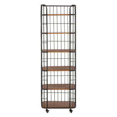 New Foundry Natural Wood and Black Metal 6 Tier Shelf Unit