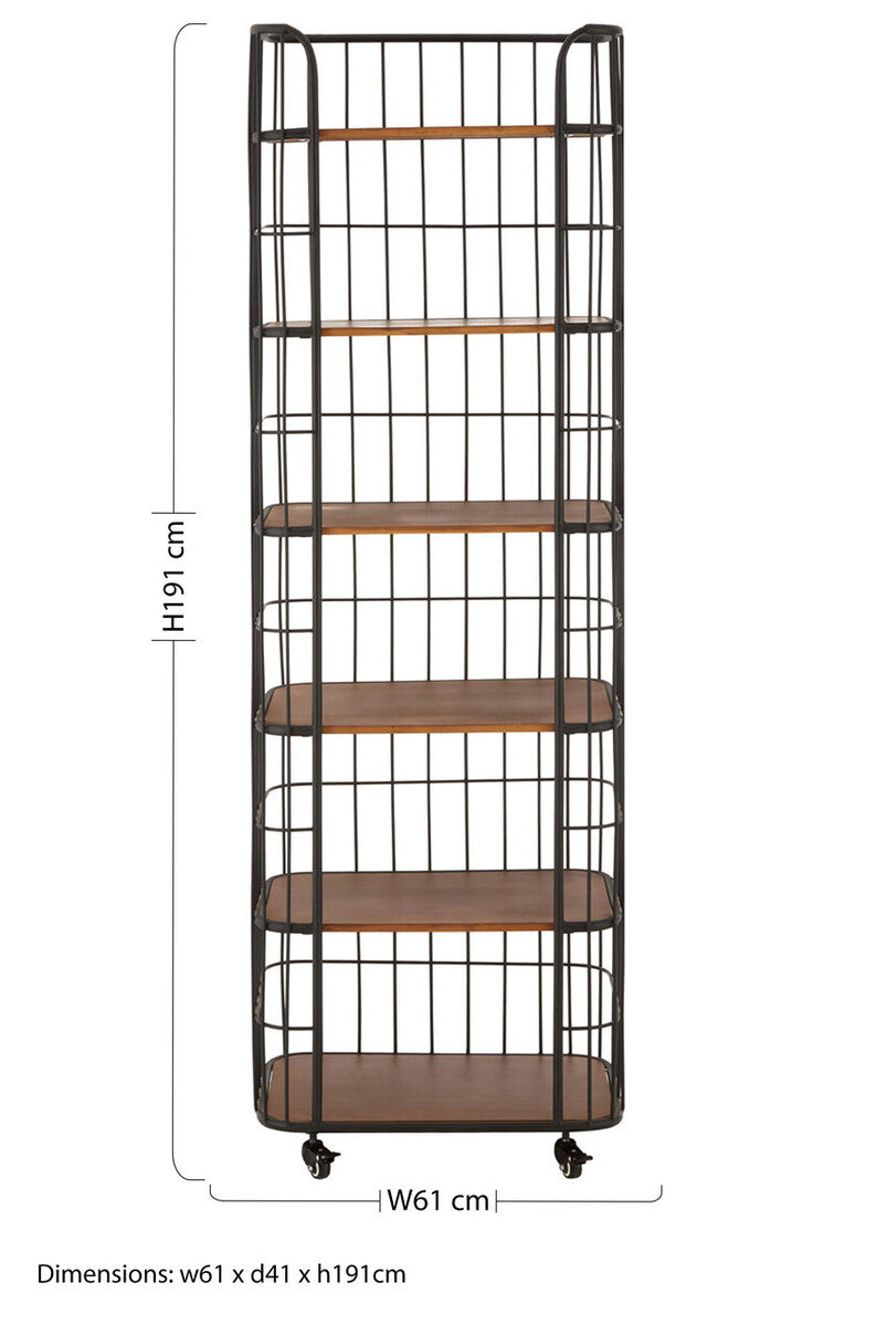 New Foundry Natural Wood and Black Metal 6 Tier Shelf Unit