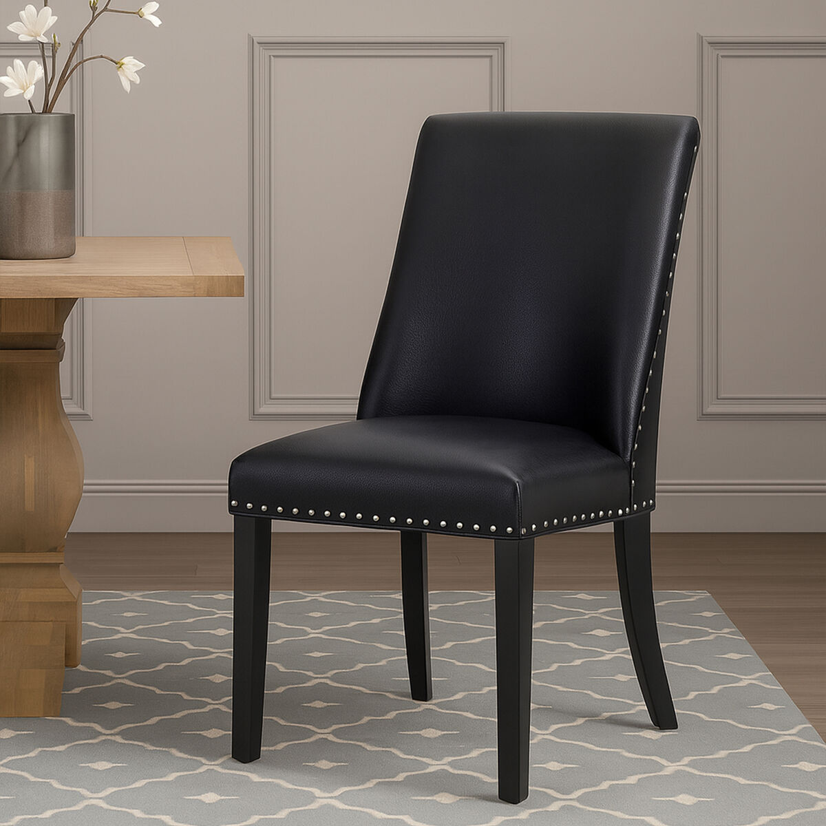 Rodeo Black Leather Effect Ring Back Dining Chair