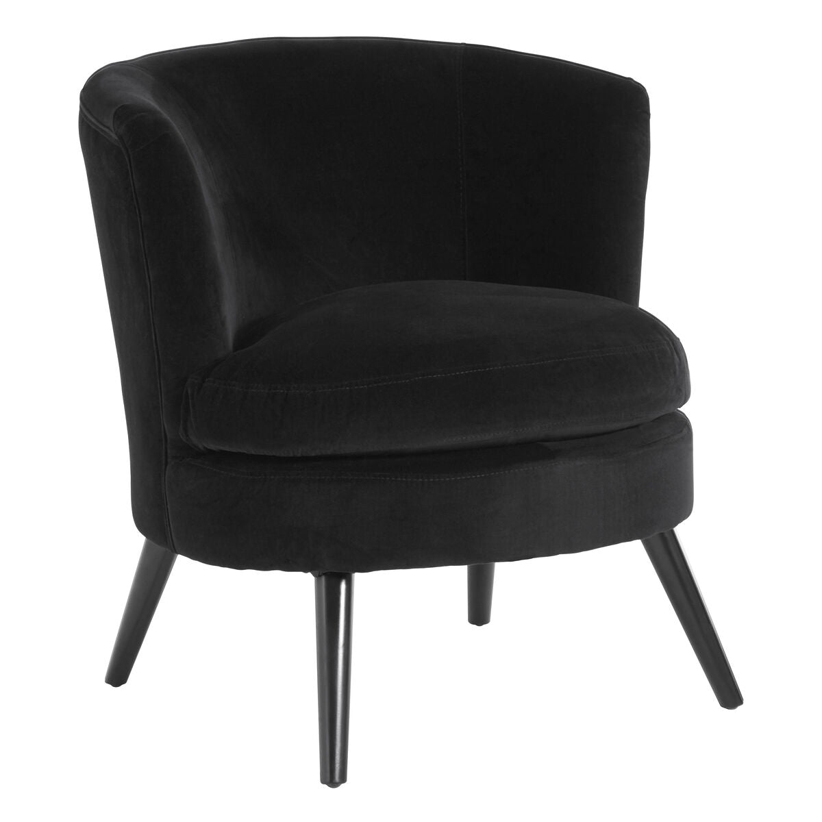 Plush Black Velvet Round Winged Armchair