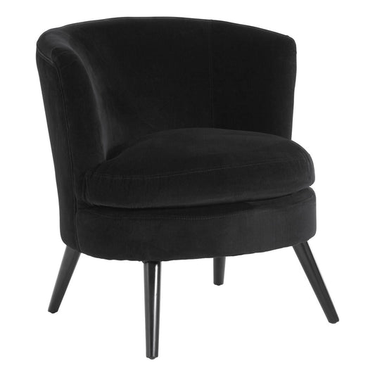 Plush Black Velvet Round Winged Armchair