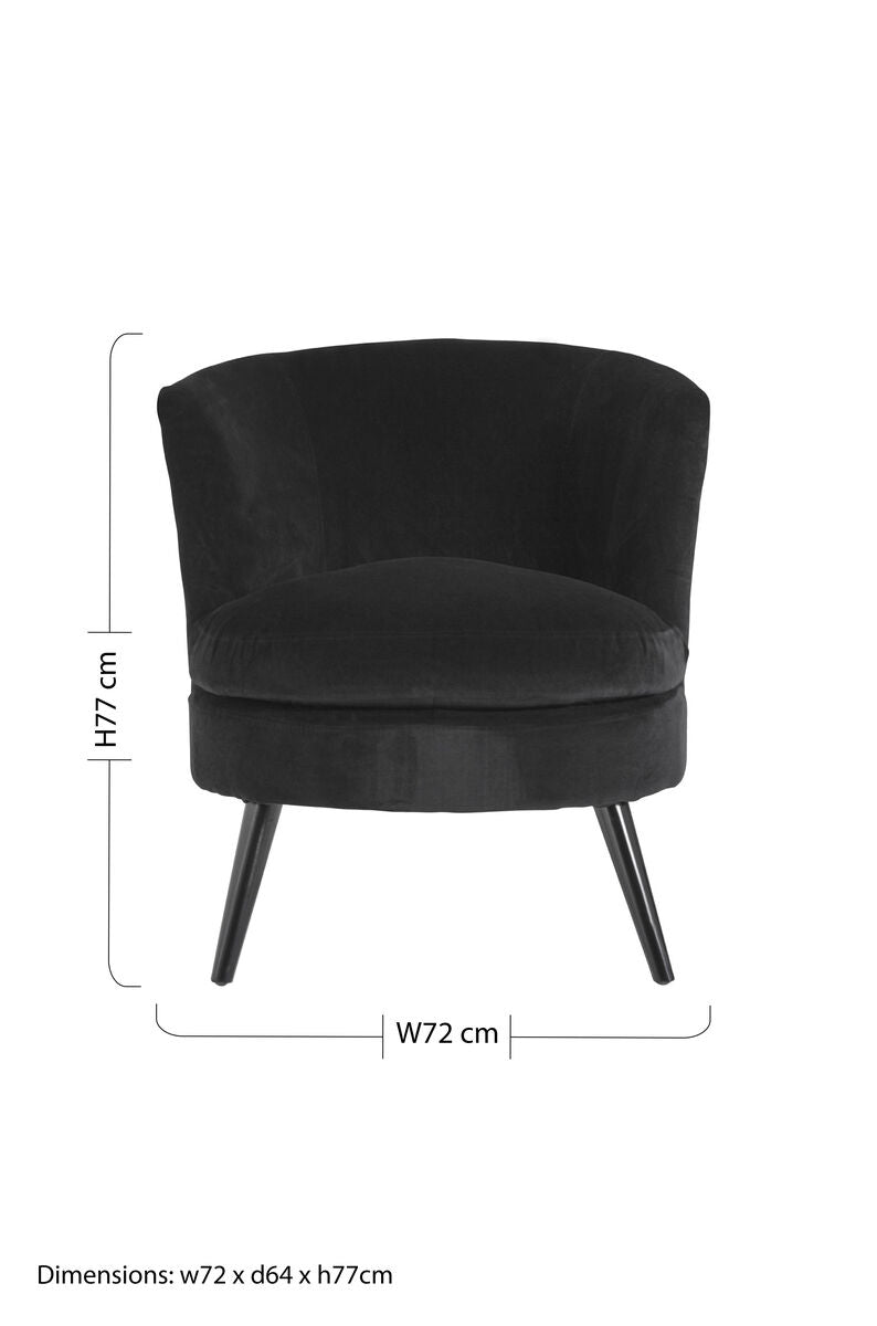 Plush Black Velvet Round Winged Armchair