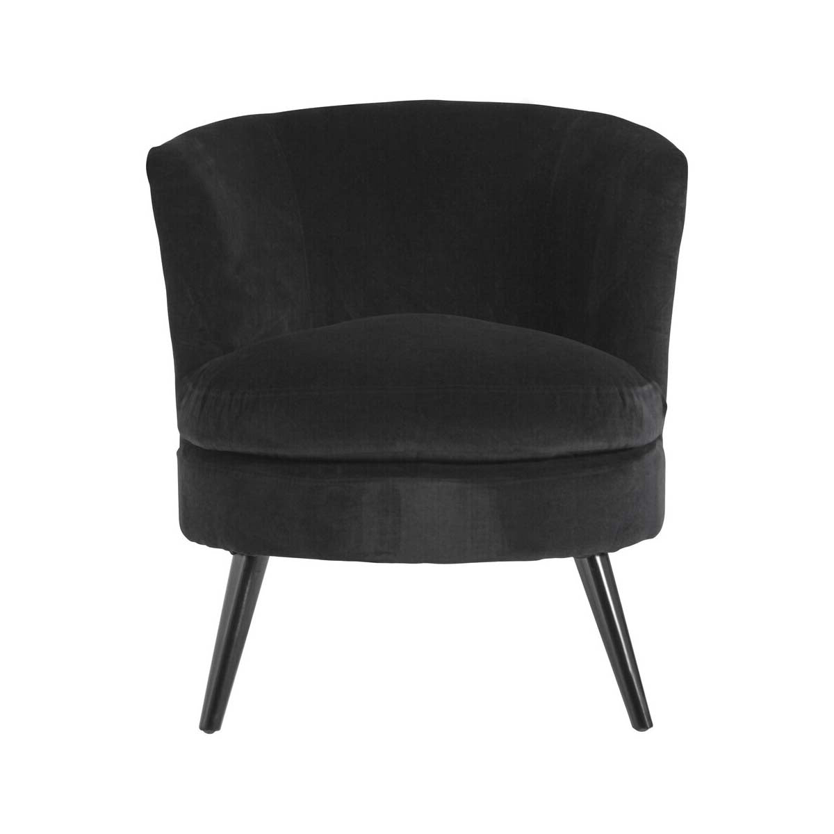 Plush Black Velvet Round Winged Armchair