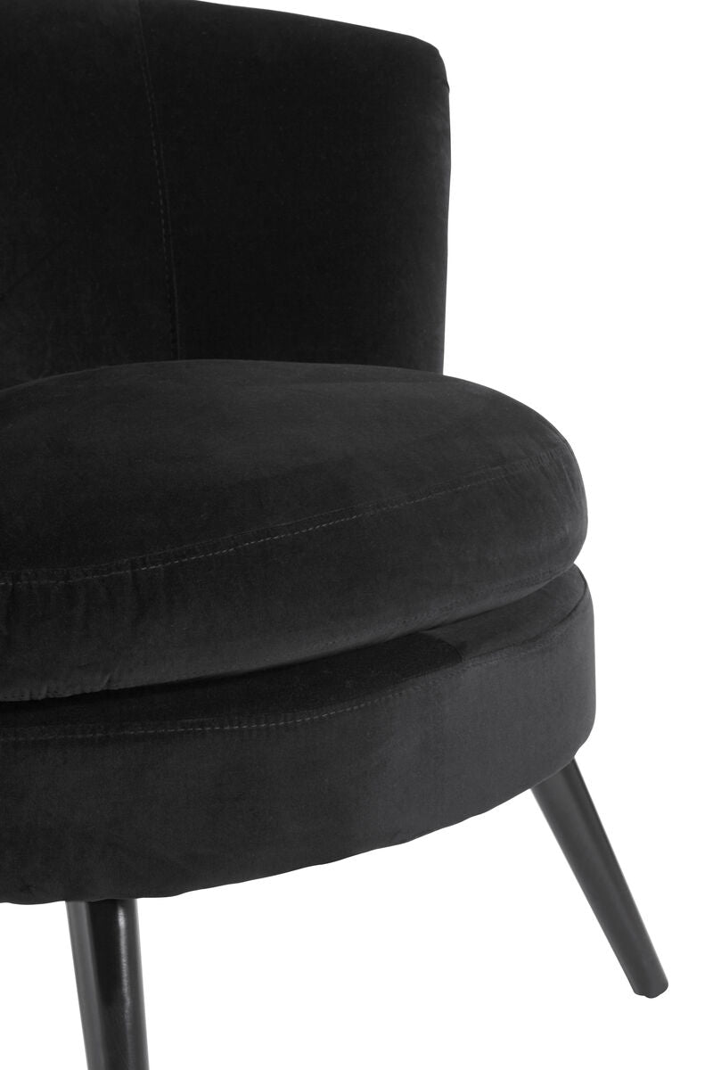 Plush Black Velvet Round Winged Armchair
