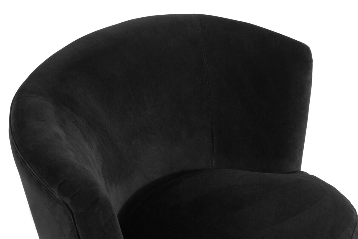 Plush Black Velvet Round Winged Armchair