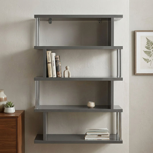 Maze Grey Gloss Finish 4 Tier Wide Shelf Unit