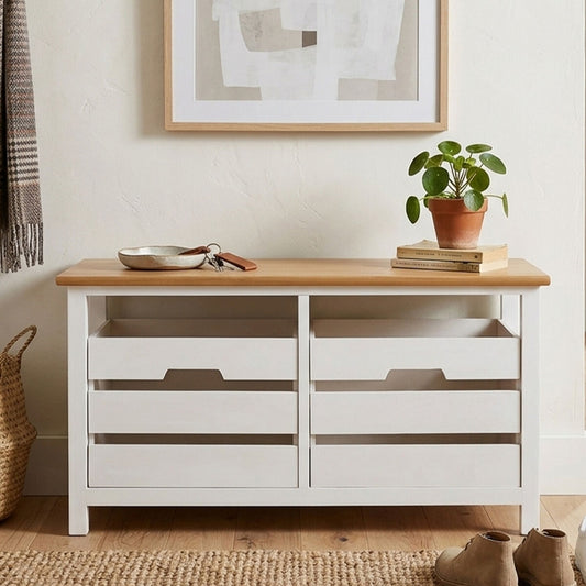 Newport White Wooden 2 Drawer Bench