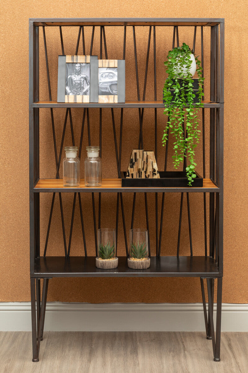 New Foundry Natural Wooden and Black Metal 4 Tier Shelf Unit
