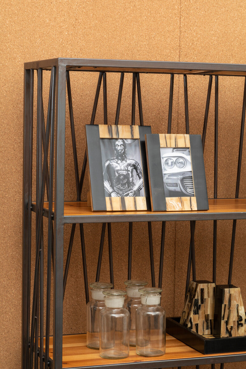 New Foundry Natural Wooden and Black Metal 4 Tier Shelf Unit