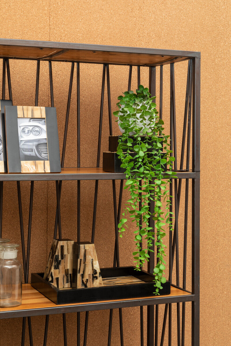New Foundry Natural Wooden and Black Metal 4 Tier Shelf Unit