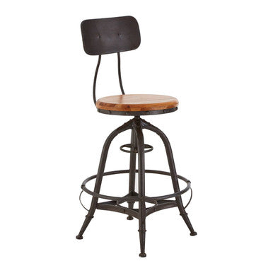 New Foundry Wooden and Black Metal Adjustable Bar Chair