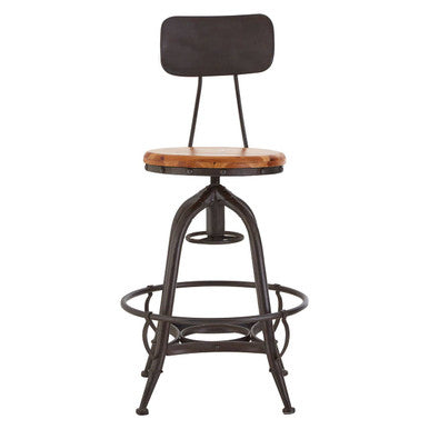 New Foundry Wooden and Black Metal Adjustable Bar Chair