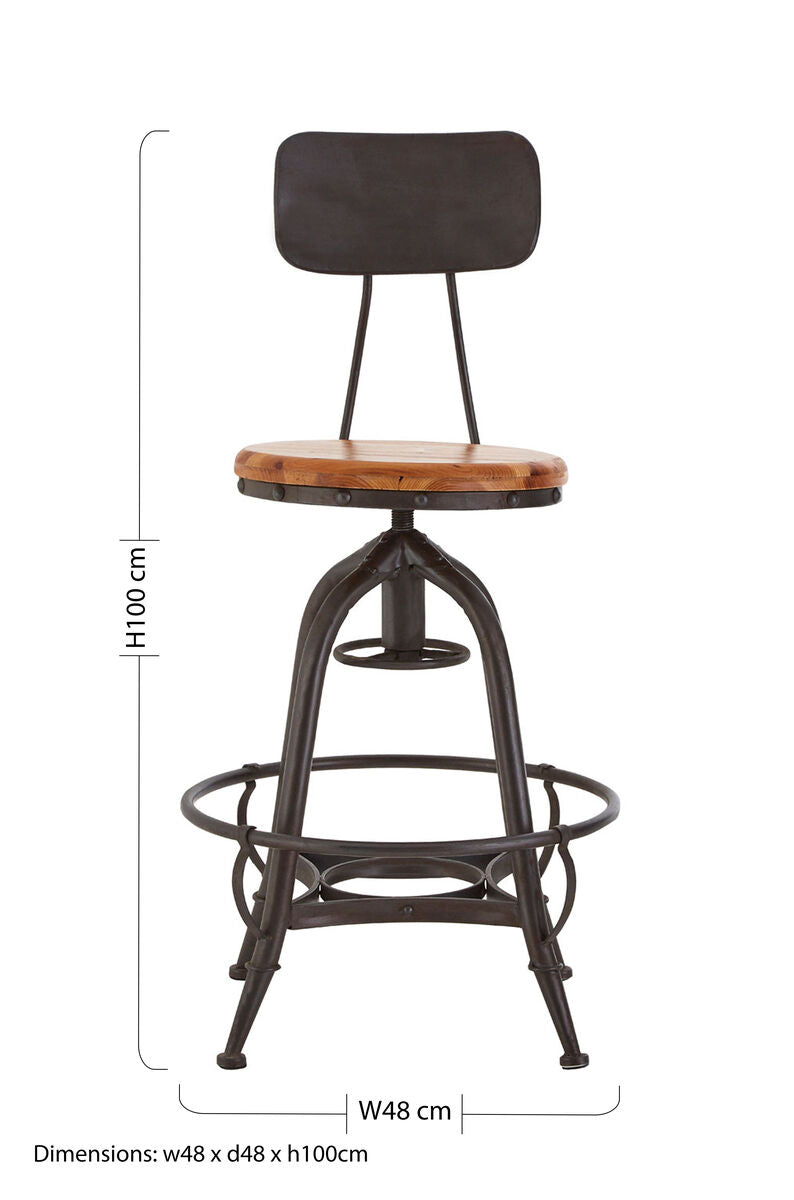 New Foundry Wooden and Black Metal Adjustable Bar Chair