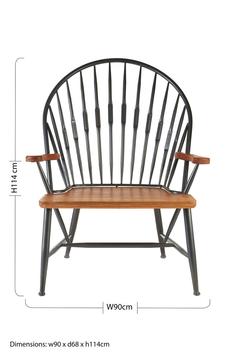 New Foundry Walnut Wood and Metal Armchair