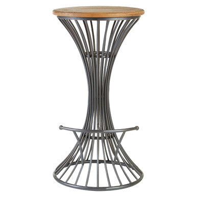 New Foundry Elm Wood and Black Metal Bar Stool