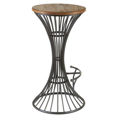 New Foundry Elm Wood and Black Metal Bar Stool