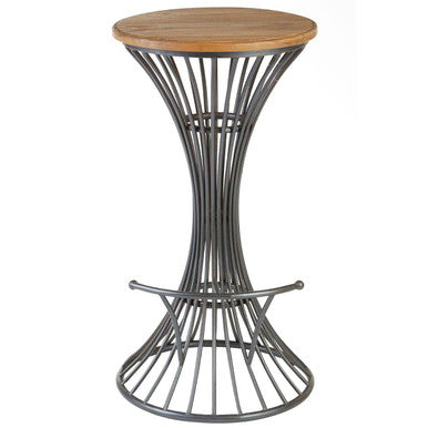 New Foundry Elm Wood and Black Metal Bar Stool
