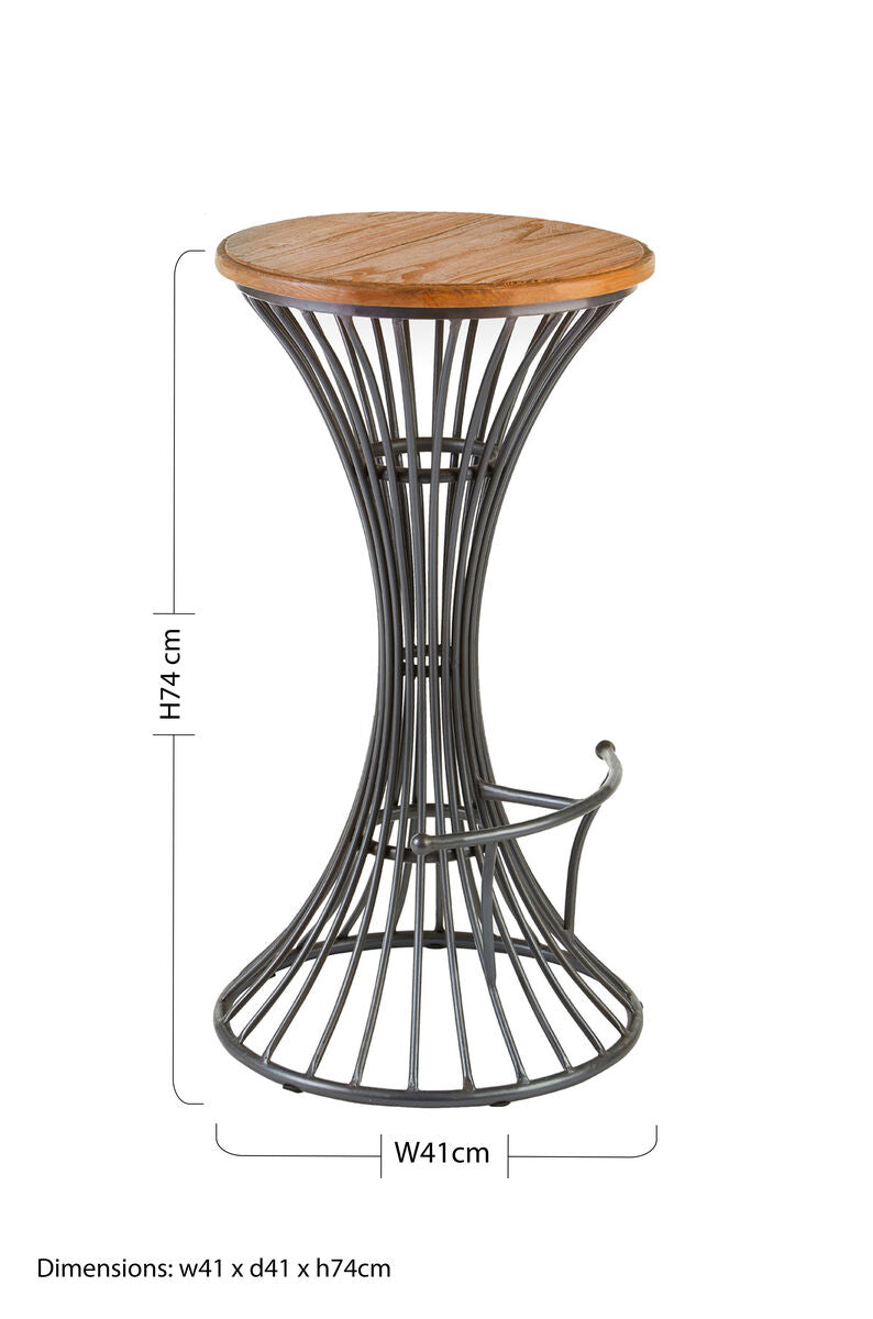 New Foundry Elm Wood and Black Metal Bar Stool
