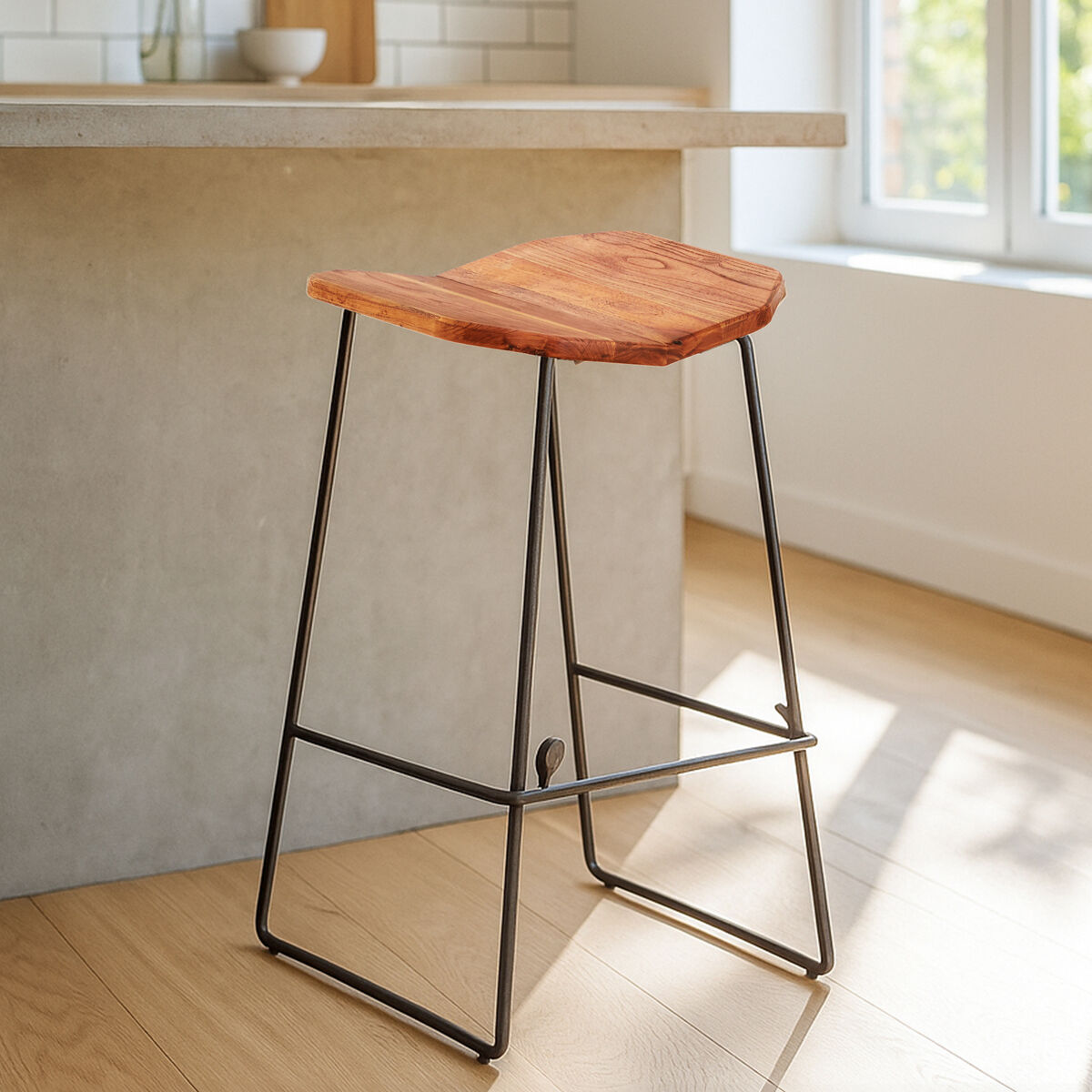 New Foundry Elm Wood Bar Stool