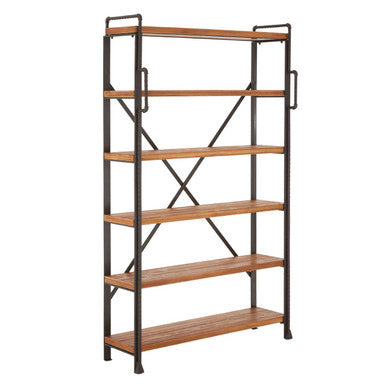New Foundry Natural Wooden and Black Metal 6 Tier Shelving Unit
