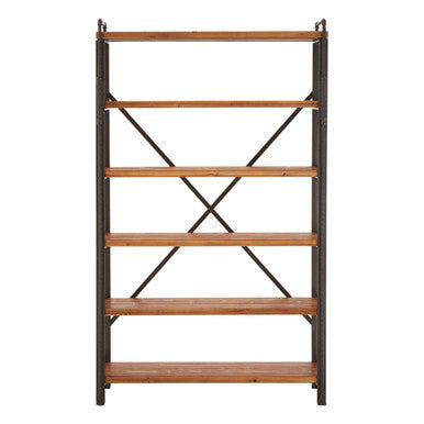 New Foundry Natural Wooden and Black Metal 6 Tier Shelving Unit