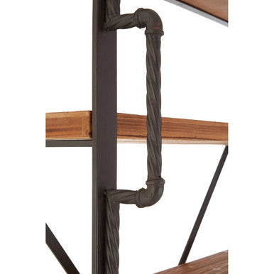 New Foundry Natural Wooden and Black Metal 6 Tier Shelving Unit