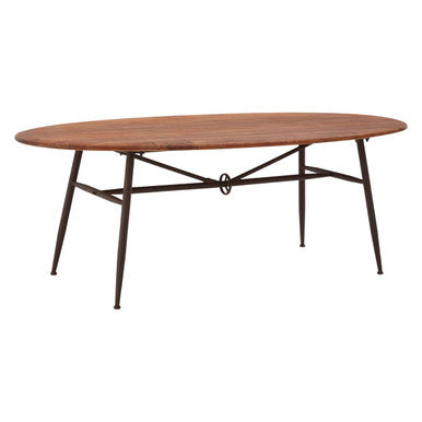 New Foundry Walnut Wood and Black Metal Oval Dining Table