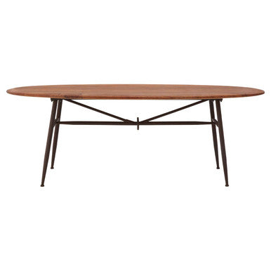 New Foundry Walnut Wood and Black Metal Oval Dining Table