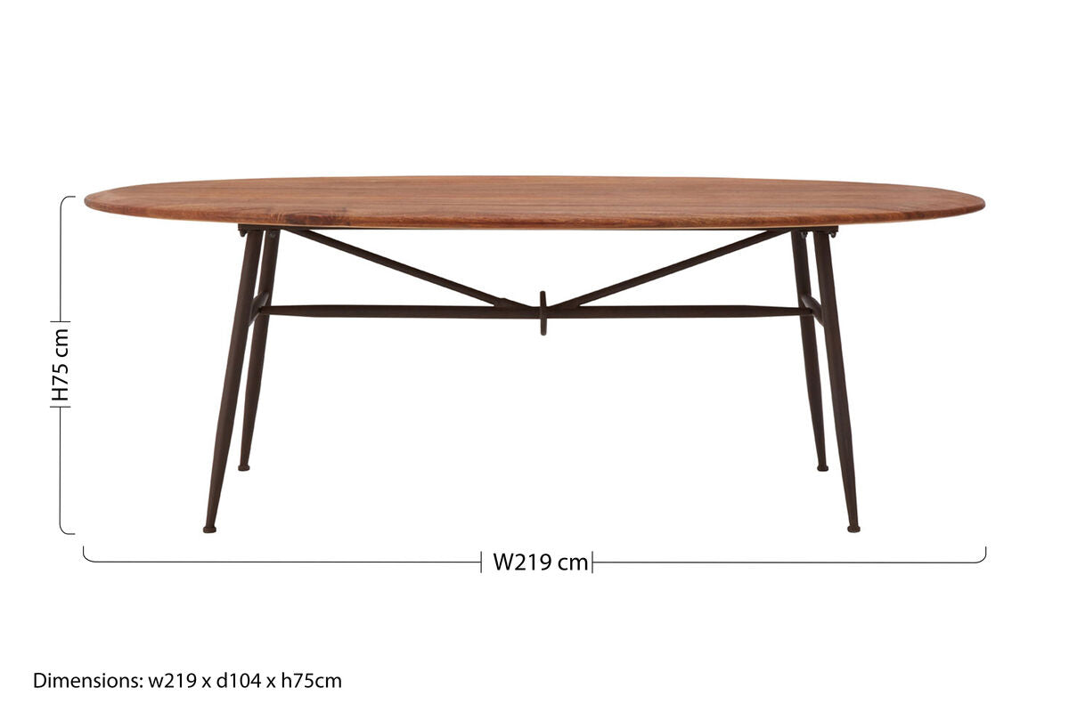 New Foundry Walnut Wood and Black Metal Oval Dining Table