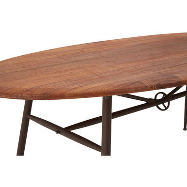 New Foundry Walnut Wood and Black Metal Oval Dining Table