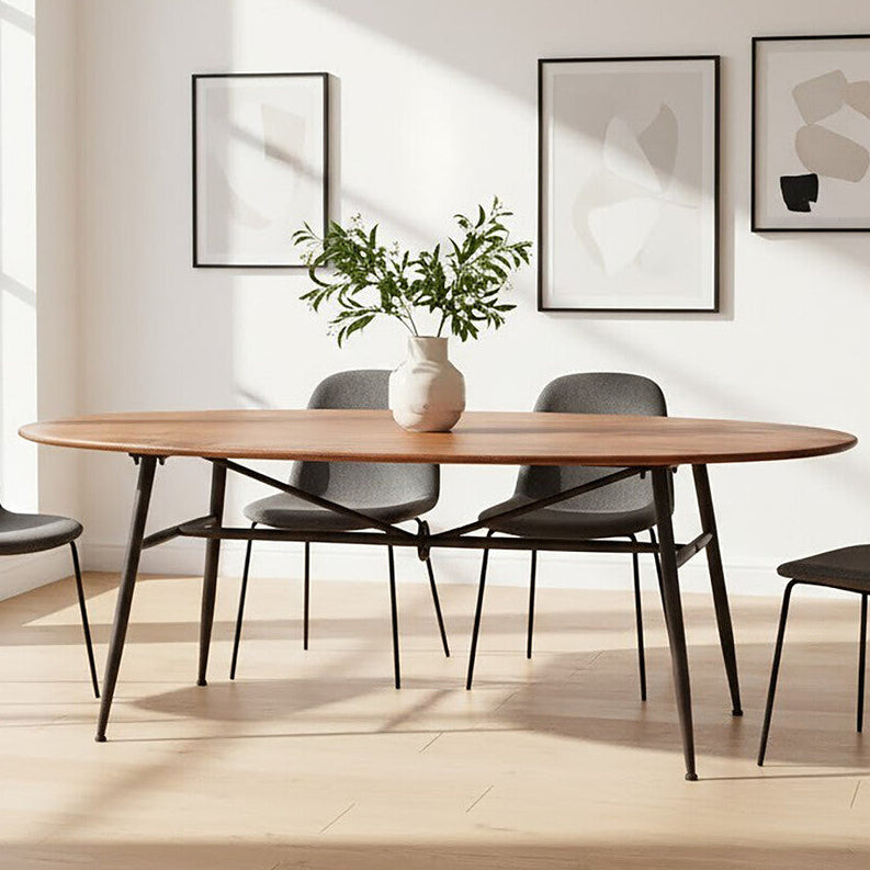 New Foundry Walnut Wood and Black Metal Oval Dining Table