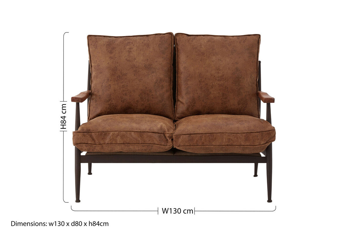 New Foundry Brown Leather Effect 2 Seater Sofa