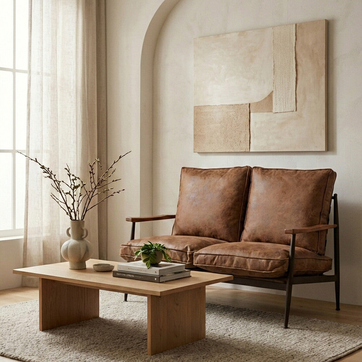 New Foundry Brown Leather Effect 2 Seater Sofa