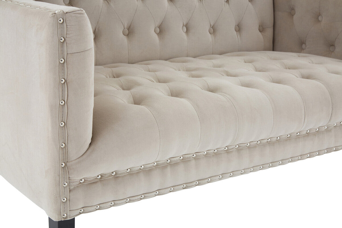 Regents Park Camel Velvet Button Tufted 2 Seater Sofa
