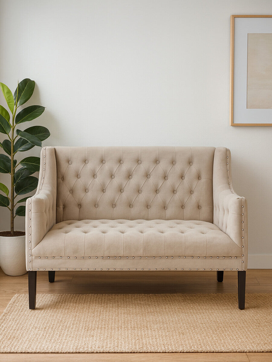 Regents Park Camel Velvet Button Tufted 2 Seater Sofa