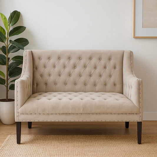 Regents Park Camel Velvet Button Tufted 2 Seater Sofa