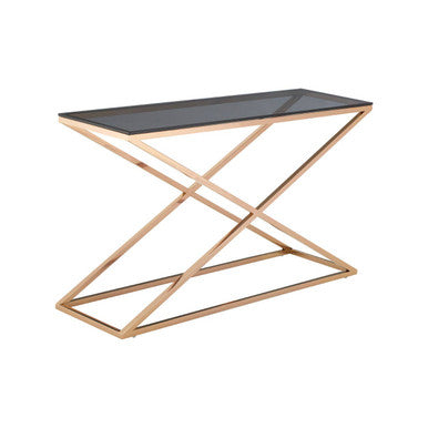 Montril Smoked Glass and Gold Finish Criss Cross Console Table