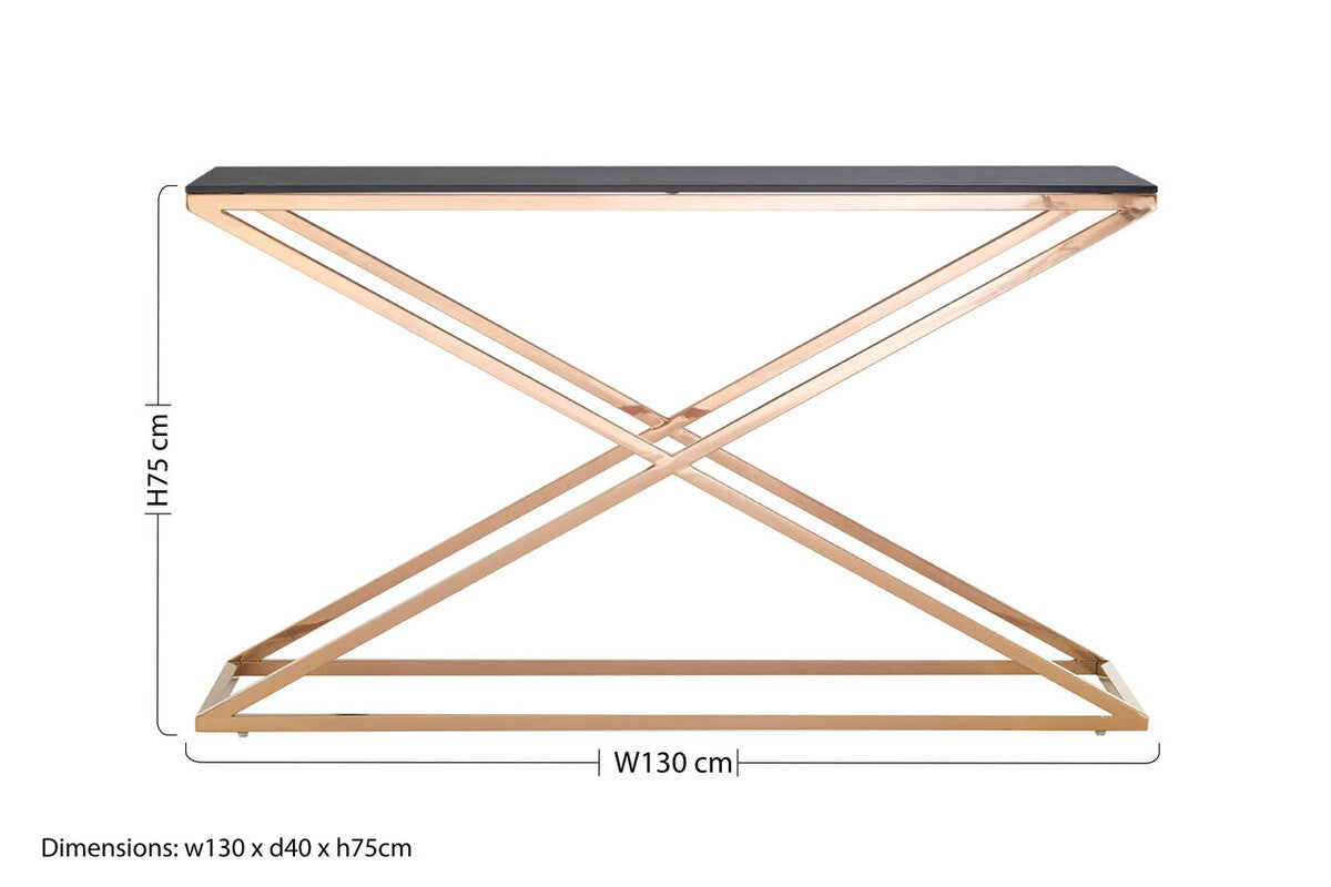 Montril Smoked Glass and Gold Finish Criss Cross Console Table