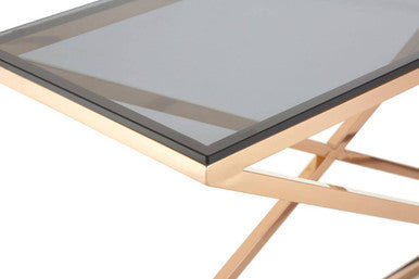 Montril Smoked Glass and Gold Finish Criss Cross Console Table