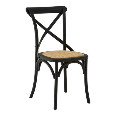 Lyon Black Oak Wood Dining Chair with Rattan Seat