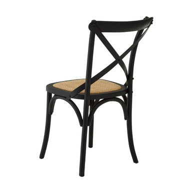 Lyon Black Oak Wood Dining Chair with Rattan Seat