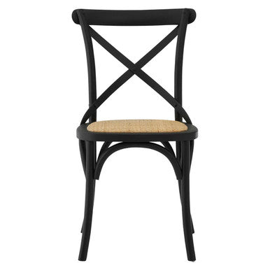 Lyon Black Oak Wood Dining Chair with Rattan Seat