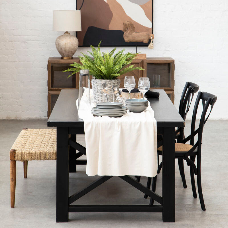 Lyon Black Oak Wood Dining Chair with Rattan Seat