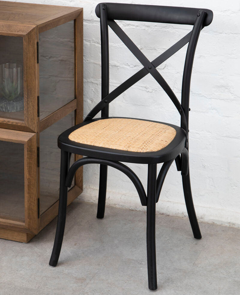 Lyon Black Oak Wood Dining Chair with Rattan Seat