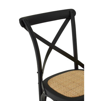 Lyon Black Oak Wood Dining Chair with Rattan Seat