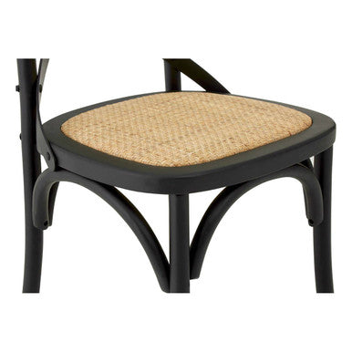 Lyon Black Oak Wood Dining Chair with Rattan Seat