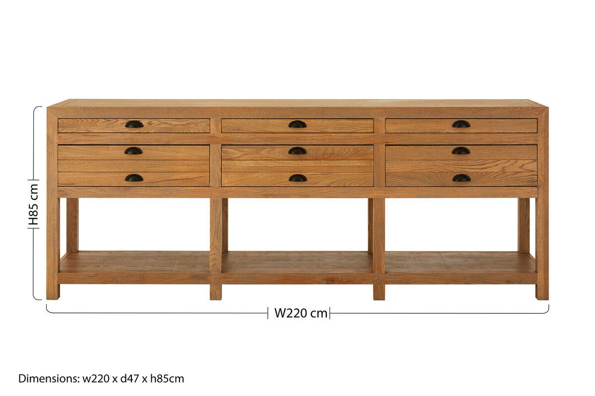 Lyon Grey Wash Oak Wood 6 Drawer Sideboard