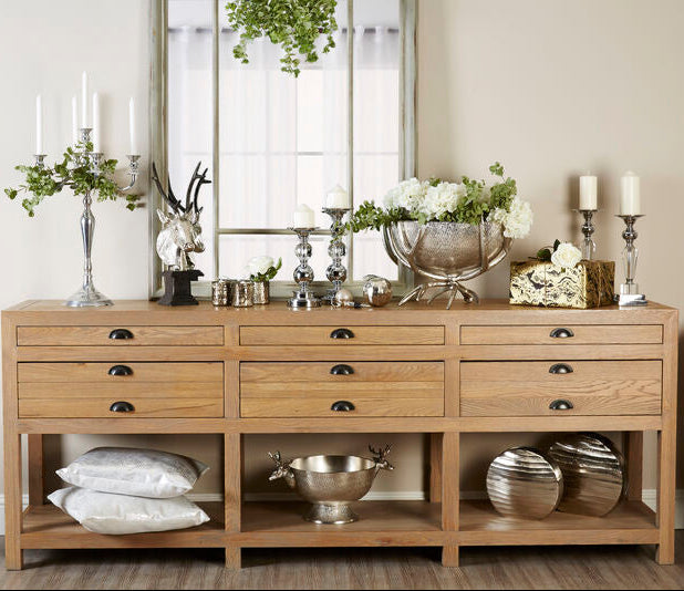 Lyon Grey Wash Oak Wood 6 Drawer Sideboard